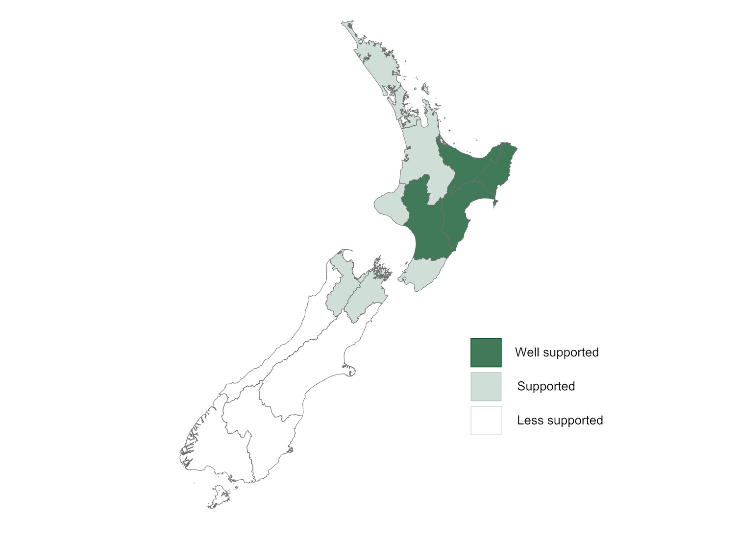 New Zealand map highlighting the best regions for commercial maize grain growing.