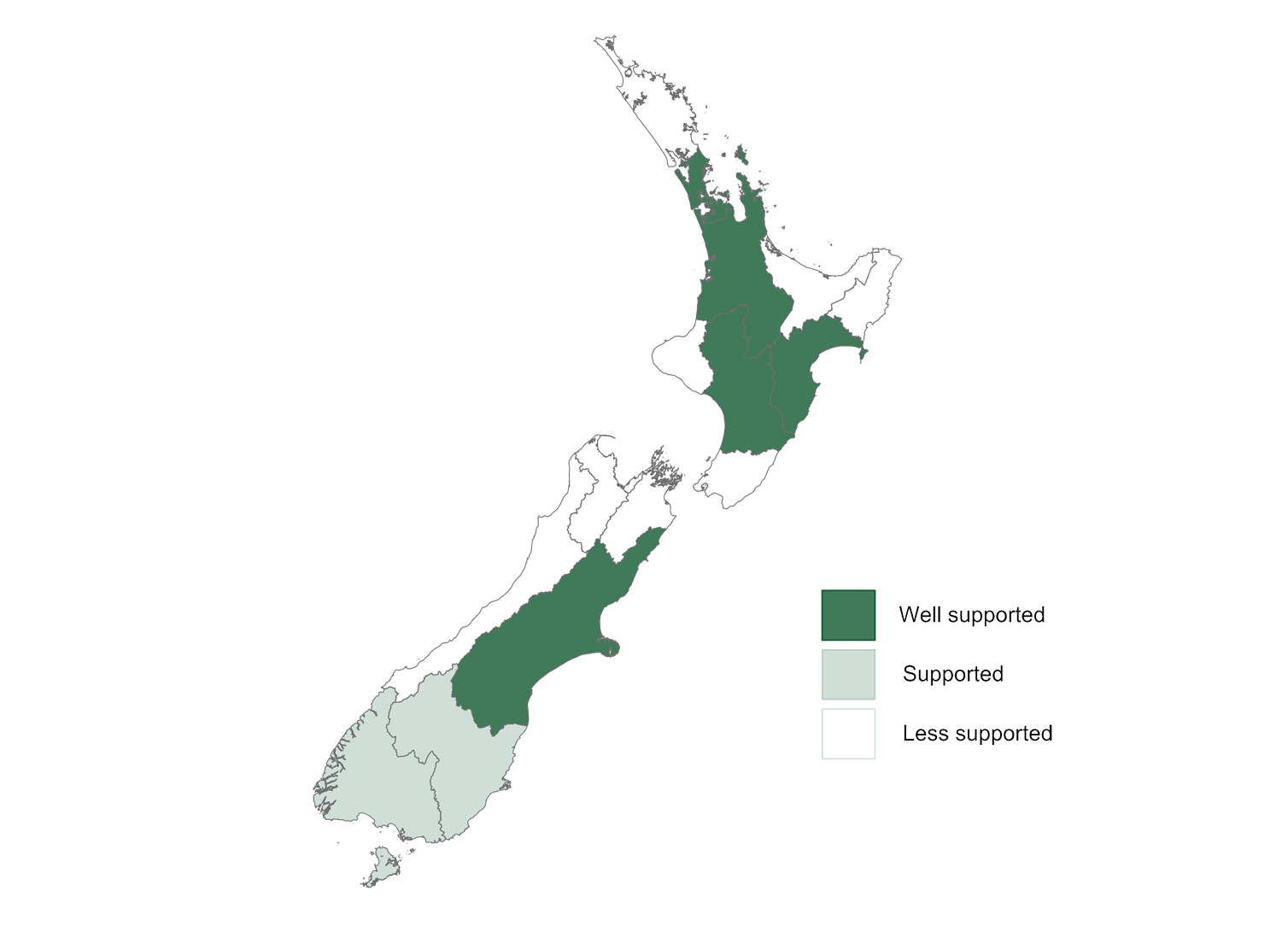 New Zealand map highlighting the best regions for commercial potato growing.