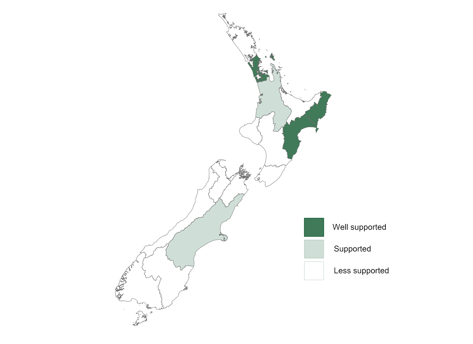 New Zealand map highlighting the best regions for commercial buttercup squash growing.