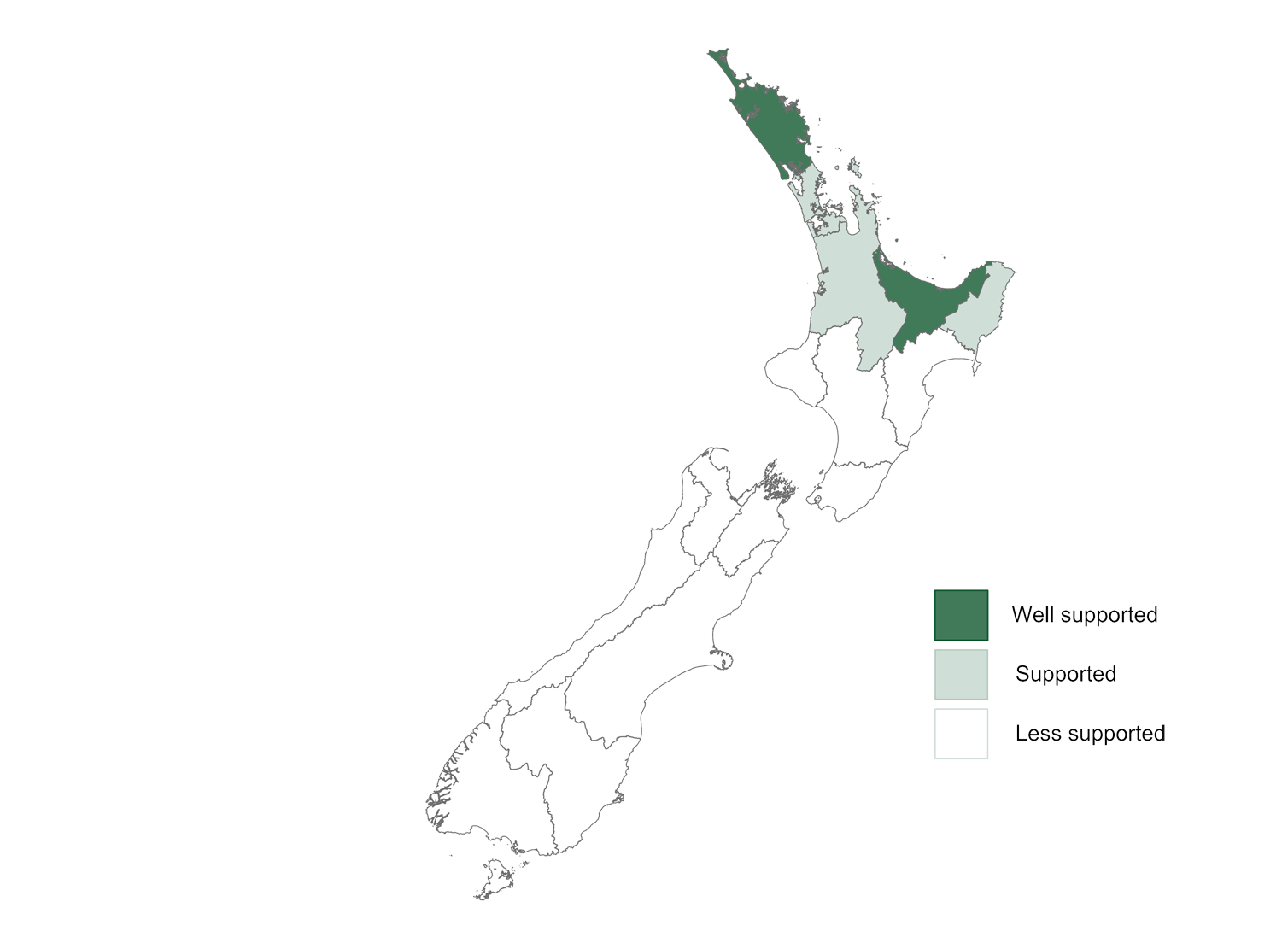 New Zealand map highlighting the best regions for commercial avocado growing.