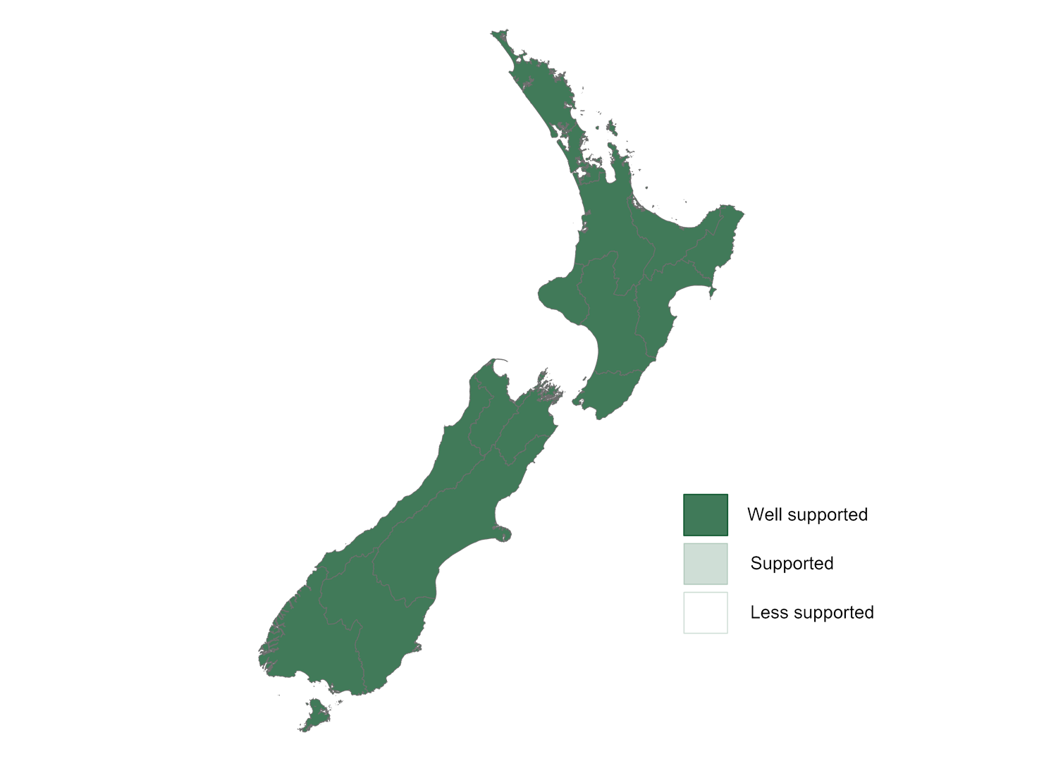 New Zealand map showing that sheep and beef farming is supported in all regions.