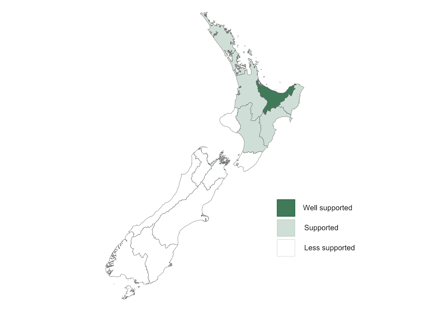 New Zealand map highlighting the best regions for commercial kiwifruit growing.
