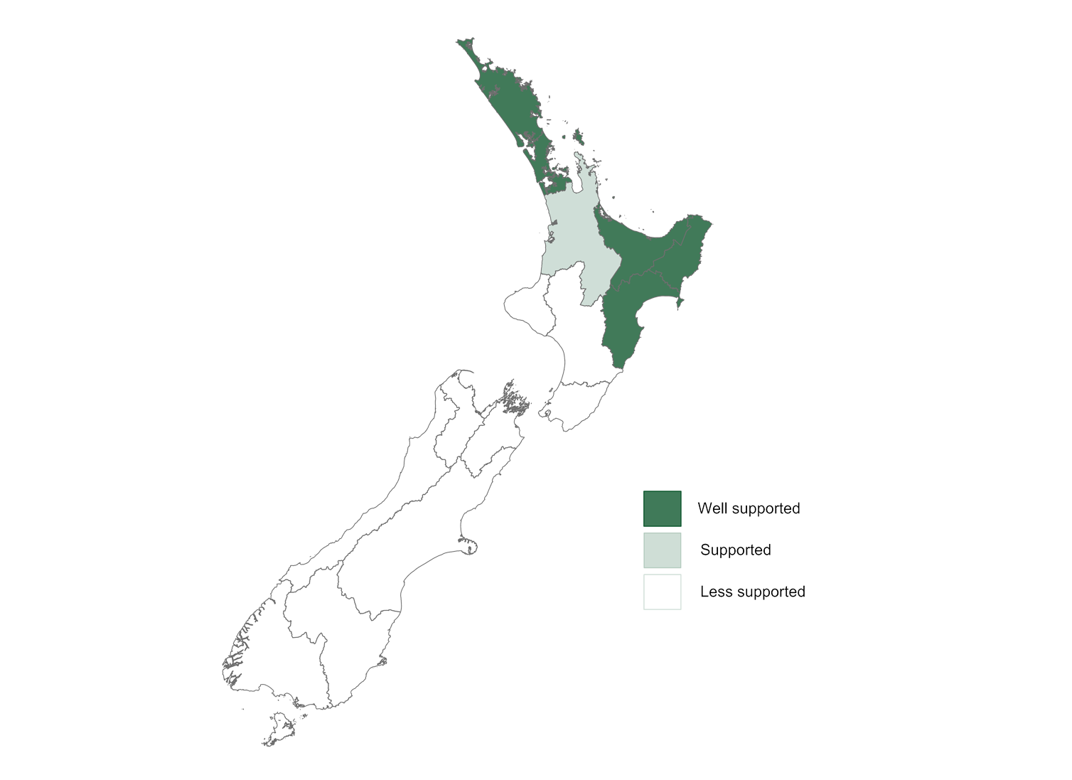 New Zealand map highlighting the best regions for commercial macadamia growing.